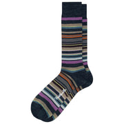 Skarpety Pantherella Quakers All Over Multi-Stripe Merino Wool - Charcoal Black/Pomarańczowy/Czarny