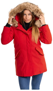 Helvetica Mountain Pioneers Kurtka parka z kapturem Lilli - czerwona/naturalna