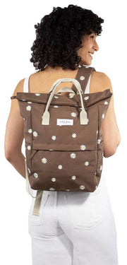 Kind Bag London Hackney haftowany średni plecak - Cocoa Brown Daisy