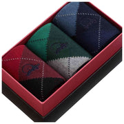 Zestaw 3 par skarpet London Sock Company Balmoral Argyle - czerwony/zielony/niebieski