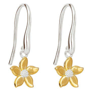 Beginnings Yellow Gold Plating Jasmine Flower Drop Earrings - Gold/Silver