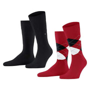 Burlington Everyday Argyle Mix 2-Pack Socks - Red Pepper/Black
