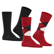 Burlington Everyday Argyle Mix 2-Pack Socks - Red Pepper/Black
