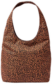 Roka Hoxton Duża torba na ramię z bawełnianego płótna - Mini Leopard Brown