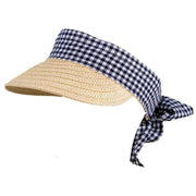 Dents Gingham Ribbon Band and Tie Straw Sun Visor - Natural/Navy