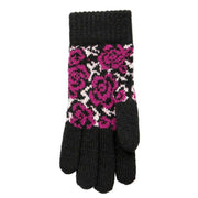 Dents Jacquard Rose Pattern Knitted Gloves - Black