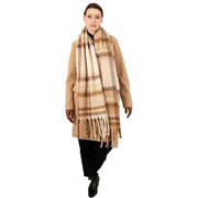 Dents Plaid Check Blanket Tassel Scarf - Camel Beige