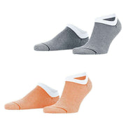 Esprit Allover Stripe 2 Pack Sneaker Socks - Orange/Black/White