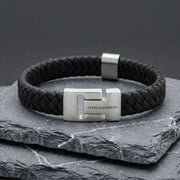 steel-barnett-harrison-thick-braided-leather-bracelet---blacksilver-35896645