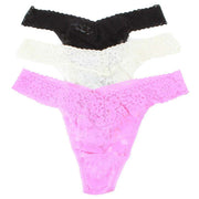 Hanky Panky Daily Lace 3 Pack Original Rise Thong - Marshmallow/Black/Dream House Pink