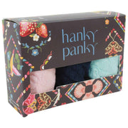 Hanky Panky Signature Lace – 3 pary stringów z niskim stanem – Rumiany róż/Granat/Celeste Blue