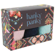 Stringi Hanky Panky Signature Lace – 3 pary oryginalnych stringów z wysokim stanem – Rumiany róż/Granat/Celeste Blue