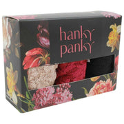 Stringi Hanky Panky Signature Lace – 3 pary oryginalnych stringów z wysokim stanem – Chai/Czarny/Ciemny Granat