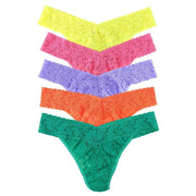 Hanky Panky Signature Lace 5 Pack Low Rise Thong - Sugar Rush Pink/Orange Sparkle/Malachite Green