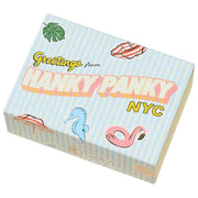 3 pary stringów Hanky Panky Signature Lace Low Rise Matchbox - Częściowo pochmurny błękit/Chłodna lawenda/koral