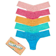 Stringi Hanky Panky Signature Lace Low Rise Matchbox 5 par - Różowy Wodny Róż/Neapol/Imbir/Niebieski Seafoam