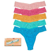 Hanky Panky Signature Lace Original Rise Matchbox 5 par stringów - Różowy Wodny Róż/Neapol/Imbir/Niebieski Seafoam