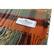 Stary wyblakły koc z owczej wełny Locharron of Scotland Borders Dundee - pomarańczowy/zielony