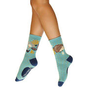 Powder Hedgehog Hunting in Leaves Ankle Socks - Ice Blue