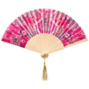 Powder Ikat Tigers Satin Fan - Fuchsia Pink