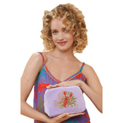 Powder Lobster Buddies Velvet Embroidered Make Up Bag - Lavender Purple