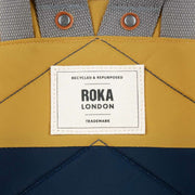 Roka Bantry B Small Creative Waste Two Tone Recycled Nylon Backpack - Midnight Navy/Mustard Yellow