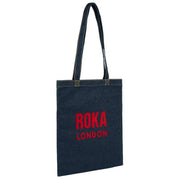 Roka Notting Hill Small Tote Bag - Dark Wash Denim Blue/Red