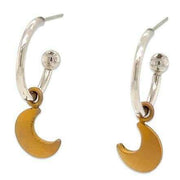 Ti2 Titanium Moon Charm Hoop Earrings - Tan Brown