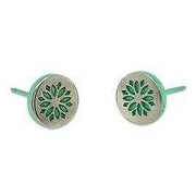 Ti2 Titanium Small Floral Stud Earrings - Green