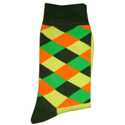 Bassin and Brown Diamond Check Socks - Green/Yellow/Khaki/Orange