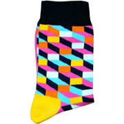 Bassin and Brown Optical Check Socks - Yellow/Multi-colour