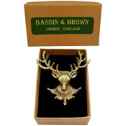 Bassin and Brown Stag Lapel Pin - Bronze