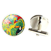 Bassin and Brown Tropical Birds Cufflinks - Yellow/Green/Blue