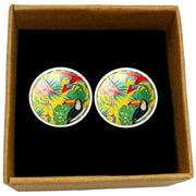 Bassin and Brown Tropical Birds Cufflinks - Yellow/Green/Blue