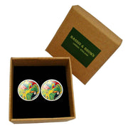 Bassin and Brown Tropical Birds Cufflinks - Yellow/Green/Blue