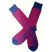 Bassin and Brown Vertical Stripe Midcalf Socks - Mid Blue/Deep Pink