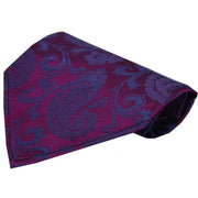 David Van Hagen Luxury Paisley Silk Handkerchief - Plum/Blue