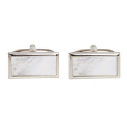 David Van Hagen Mother of Pearl Wide Rectangle Cufflinks - Silver