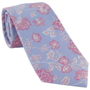 Michelsons of London Climbing Spring Floral Silk Tie - Light Blue/Pink