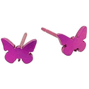 Ti2 Titanium Butterfly Shape 7mm Stud Earrings - Candy Pink