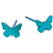 Ti2 Titanium Butterfly Shape 7mm Stud Earrings - Kingfisher Blue