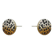 Ti2 Titanium Leopard Print Round Stud Earrings - Silver/Brown