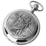 Woodford St Christopher Chrome Plated Full Hunter Quartz Pocket Watch - Silver
